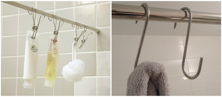 12. Mettez des crochets sur la barre de la douche et vous ne pourrez plus vous en passer.