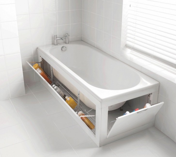 14. Use a tilt-out storage system, to keep in an orderly manner everything that is usually stored on the edges of the bathtub.