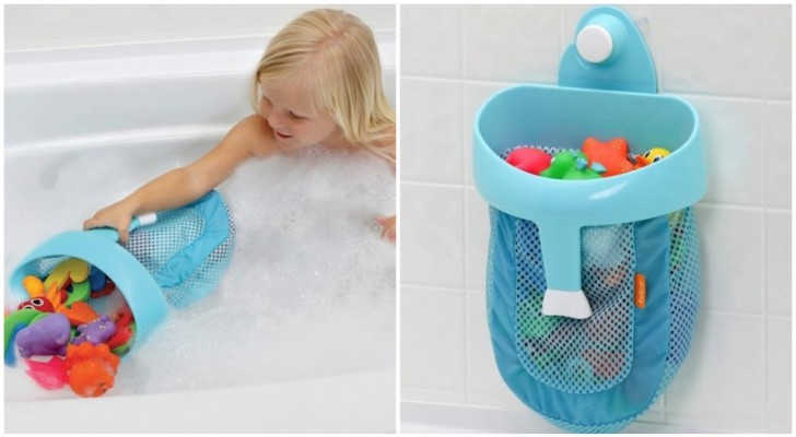 6. Handig en leuk, een speelgoedzak om boven het bad op te hangen, omdat het zonder problemen druppelt