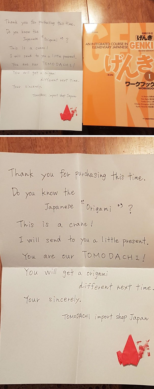 Quando si acquista qualcosa dal Giappone è facile che il venditore scriva una nota di ringraziamento di suo pugno: in questo caso ha anche allegato un delizioso origami!