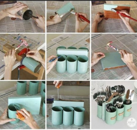 15. Use six tin cans to arrange cutlery in an original way.