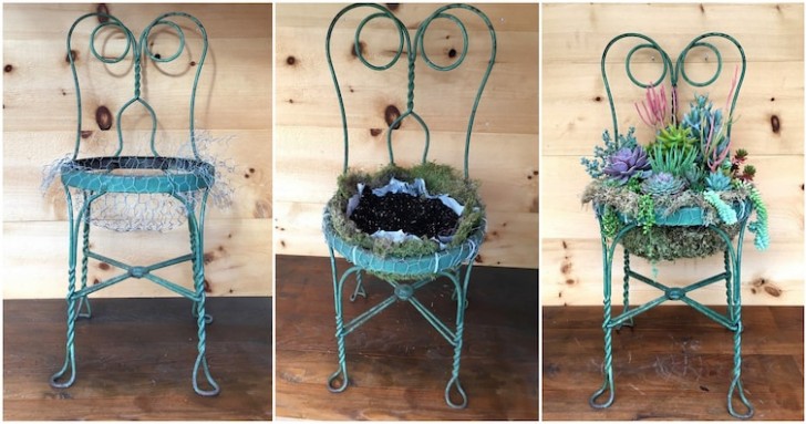 5. Una vecchia sedia rotta adibita a delizioso vaso per piante.