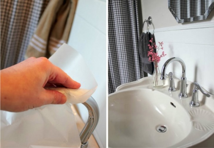 Per eliminare le macchie di calcare dalla rubinetteria, usate un foglio di carta cerata o da cucina: in poco tempo vedrete quanto sarà più facile tirare i rubinetti a lucido.