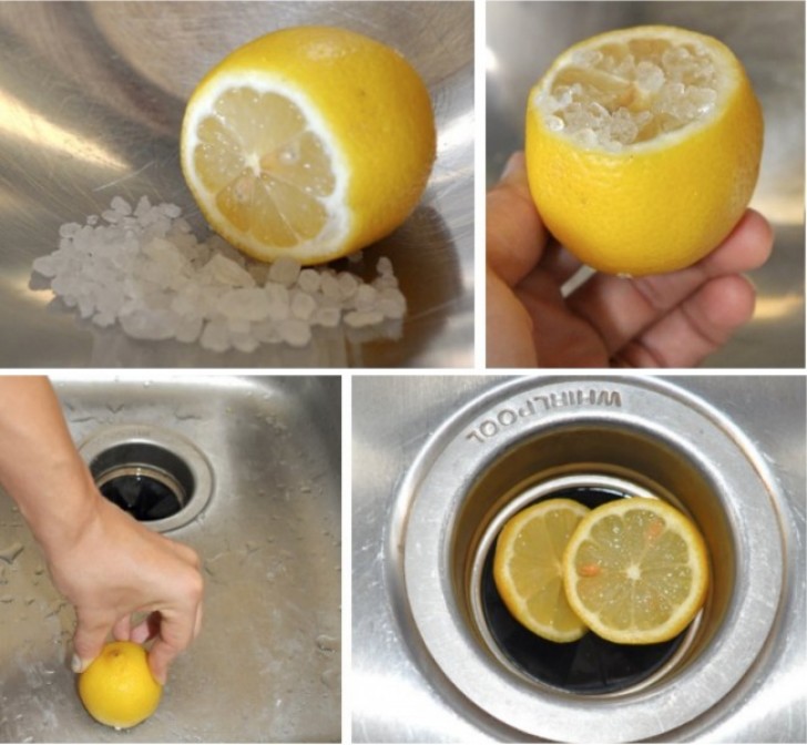 Pulite il lavandino con sale e limone: strofinatene una metà per poi risciacquare con acqua.