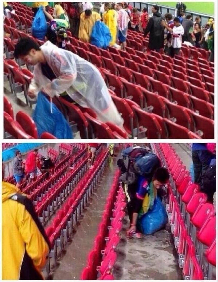 4.Supporters japonais qui nettoient après le match