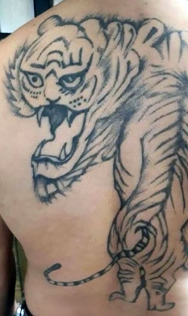 Pensaban de tatuarse un tigre? No tomen ejemplo de estos dos trabajos...