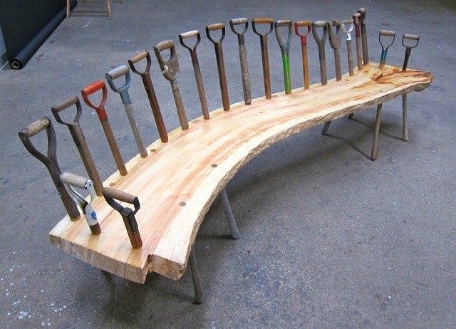 1. A wooden board and hoe handles --- have you ever seen such a bench?!