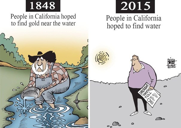 17. In der Vergangenheit hofften die Einwohner Kaliforniens, Gold in den Flüssen zu finden: Zukünftig hofft man, Wasser zu finden.