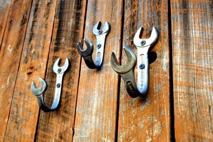 8. Upcycled tools become coat hangers