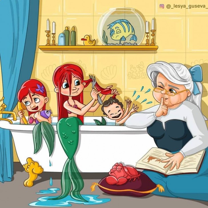 1. Ariel raconte des histoires à ses petits-enfants "marins".