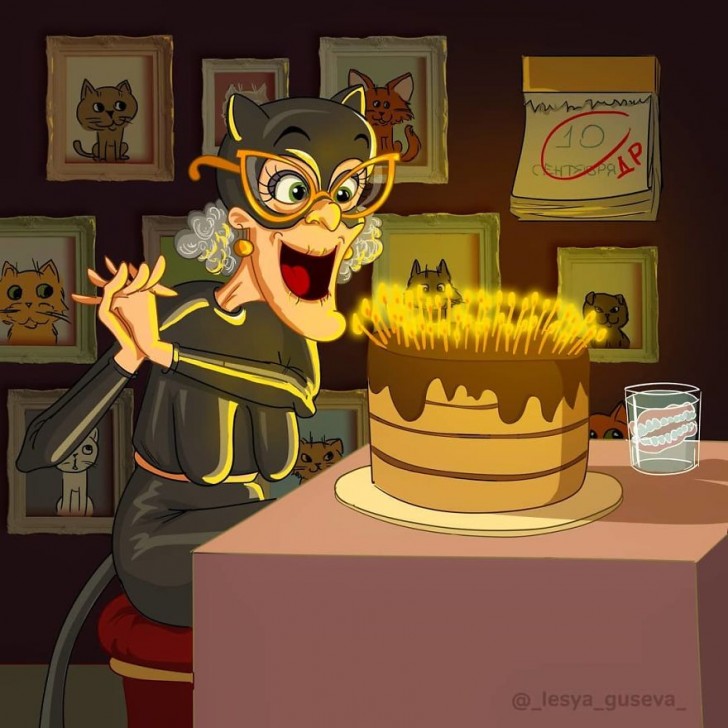 3. Une Catwoman édentée fête son anniversaire.