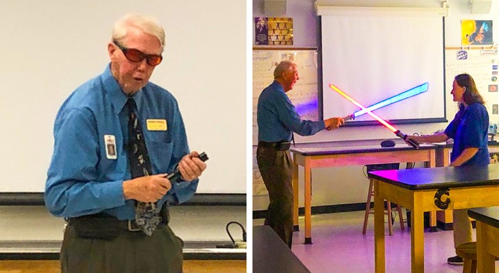 13. "Grandpa and grandma challenge each other to a duel with lightsabers!"