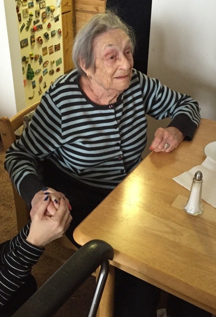 8. "Here is my great-grandmother and today she is a hundred years old."