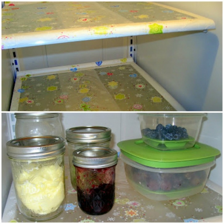 9. Voulez-vous garder les étagères en verre du réfrigérateur propres ? Couvrez-les d'un film, peut-être en utilisant le même compartiment pour tous les produits qui pourraient s'égoutter ou tacher.