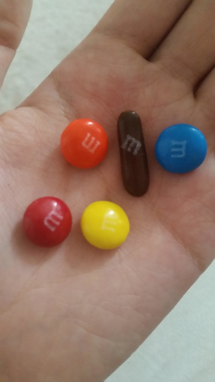 This piece of M&M candy is a ... rebel!