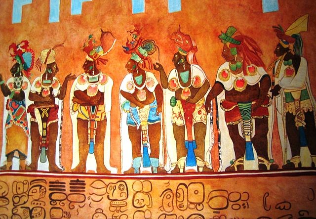 Peintures murales du peuple maya, cachées sur le mur de la cuisine d'une vieille maison.
