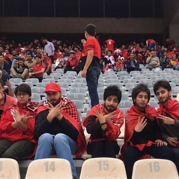1. In Iran, women cannot go to the stadium. You also see five men, right?