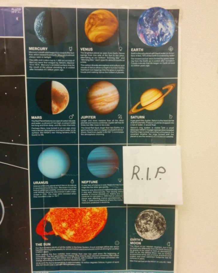 8. Den här läraren ville minnas Pluto genom att ta bort den från listan... såhär!