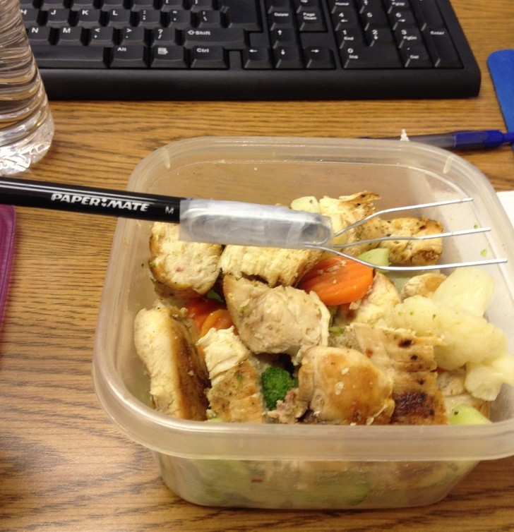 1. Forgot your fork at home at home? Office supplies are all you need.