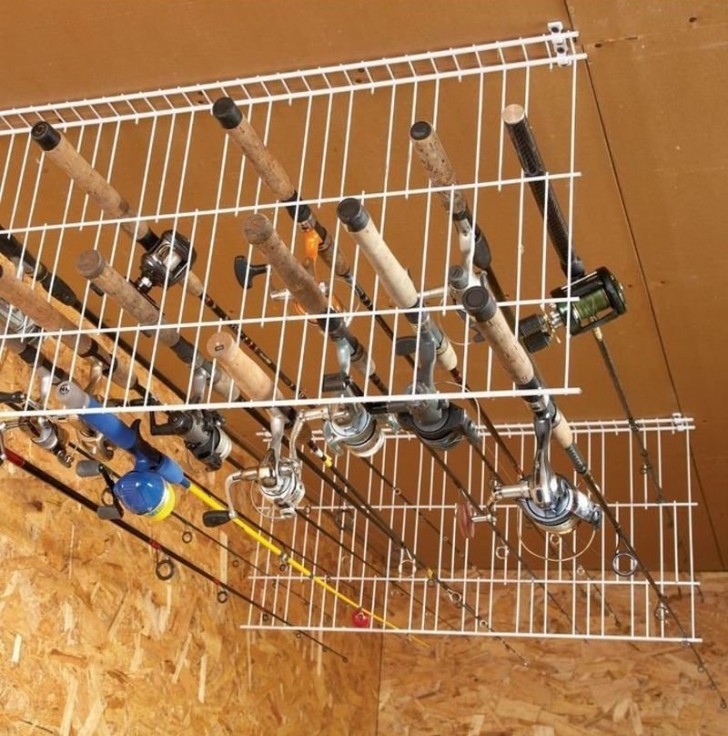 20. An example of a horizontal and hanging rack for storing fishing rods