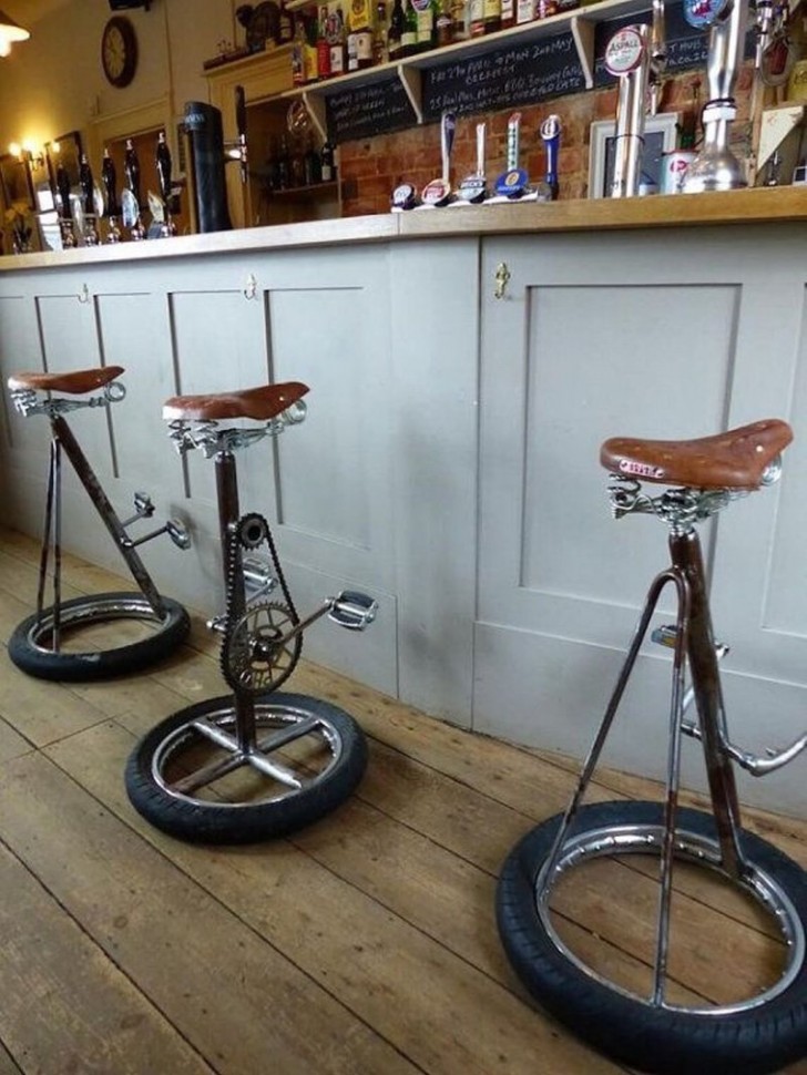 3. Unusual but very original bar stools made from bike seats and wheels!