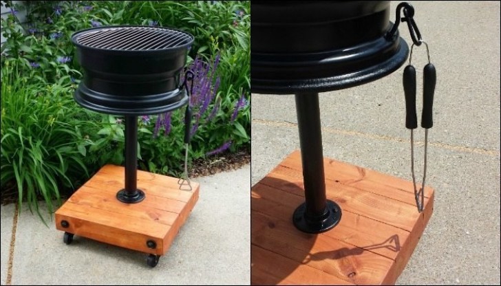 6. A car wheel disk becomes a practical BBQ grill