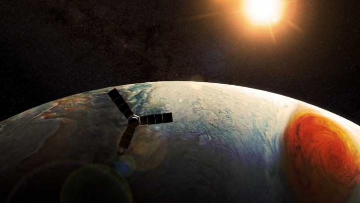 9. Reproduction graphique de Juno survolant la planète....