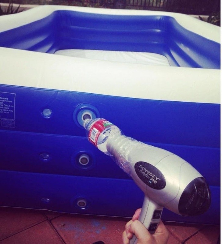 How to inflate the pool with a hairdryer.