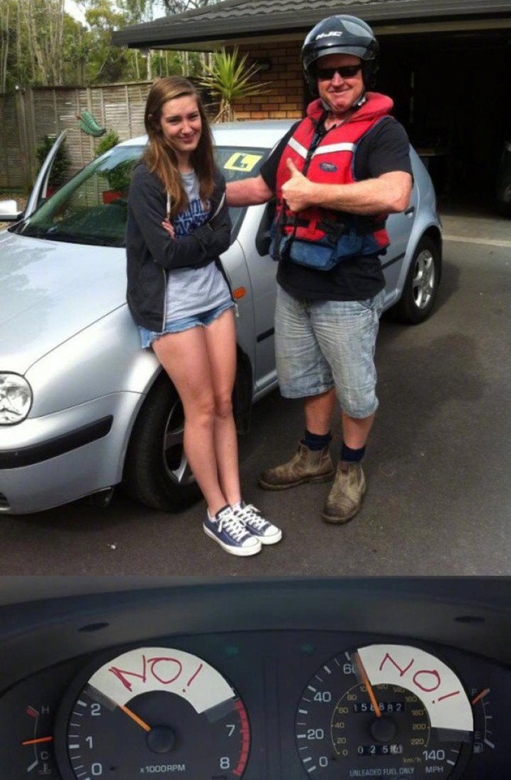 3. First driving lesson? Dad is ready for any and everything!