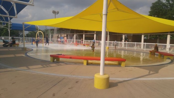 18. The yellow tent that provides shade for the swimming pool area but colors the water YELLOW ...