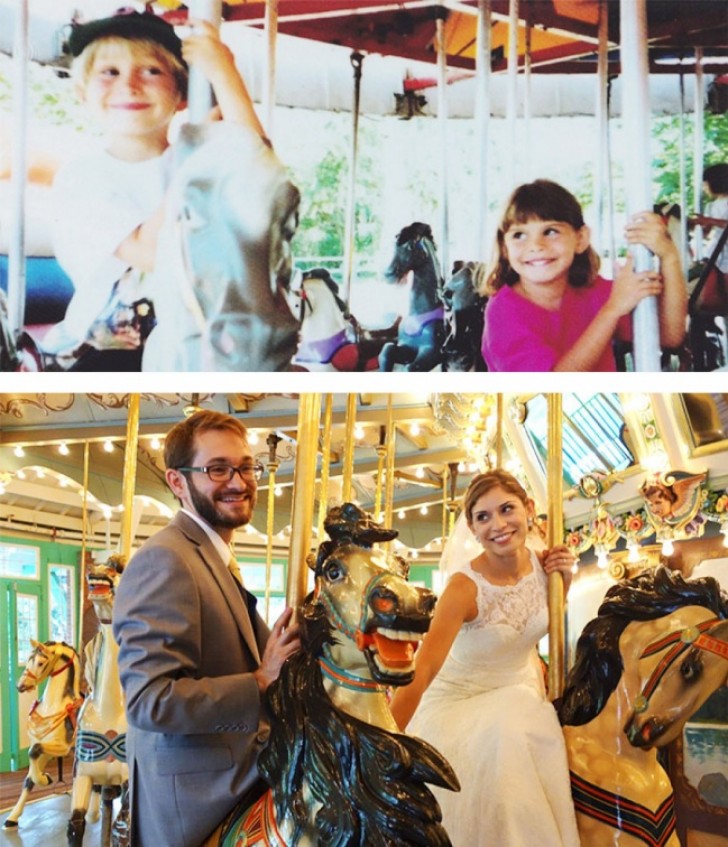  2. As kids, they rode carousels together. As adults, they came back to do it again.  This time as a married couple!