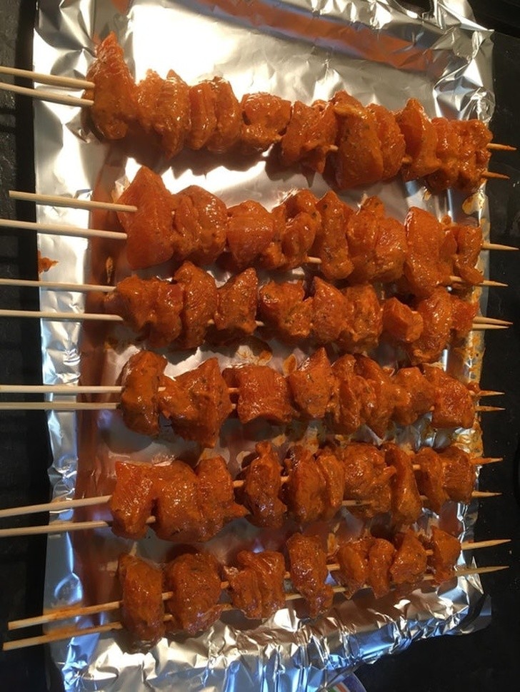 14. If you use two skewers, you will be able to grill meat on both sides without the skewer rolling back to its previous position.