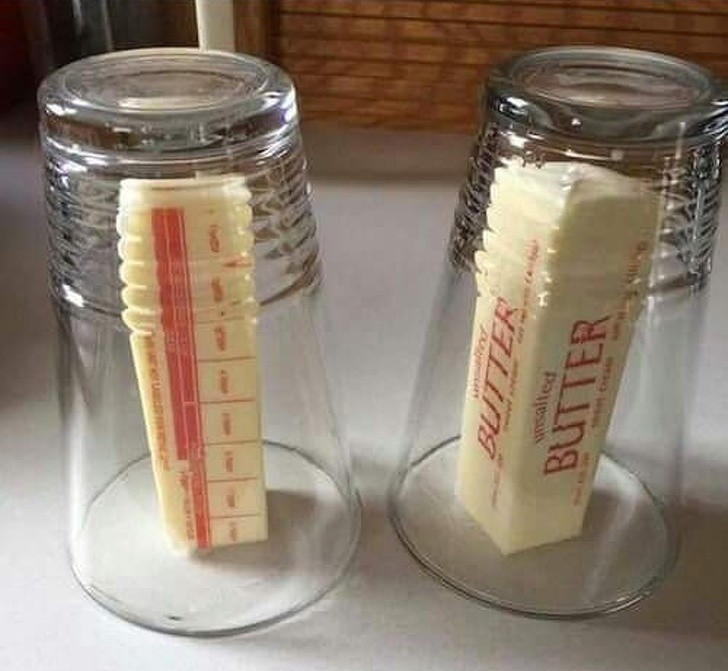 3. Need softened but not melted butter? Put some boiling water in a glass until it heats up, then empty it. Keep the butter under the glass for a few minutes and it will soften gently.