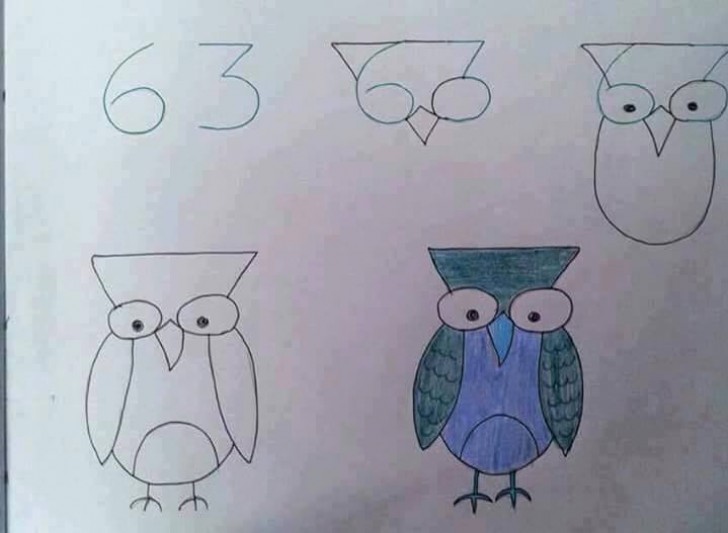 Starting from the numbers 6 and 3, an owl can be drawn.