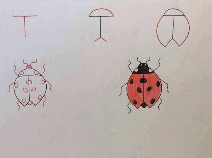 The letter T inspires the figure of a ladybug --- a symbol of security and good fortune!