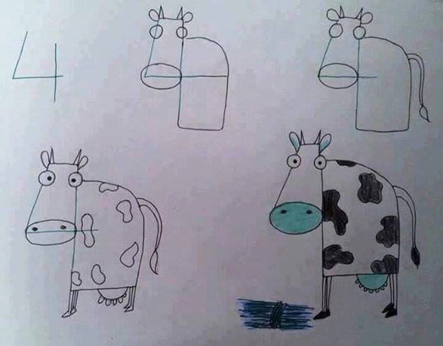 Saviez-vous que vous pouvez dessiner une vache à partir d'un 4 ?