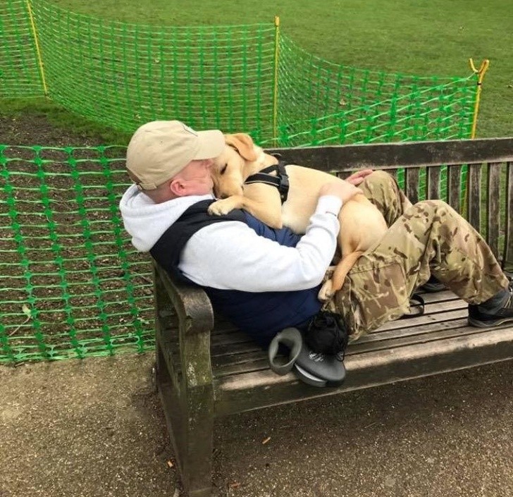 1. Cuanta dulzura en el abrazo de este hombre a su perro que duerme confiado y mimado por su patron