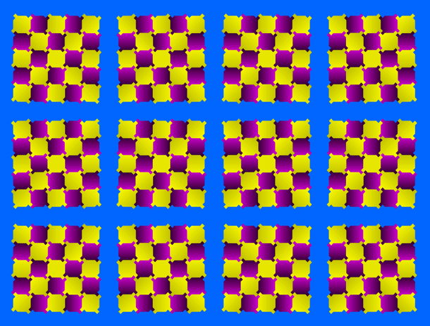 Questa illusione è particolare. Sembrano quadrati in movimento, ma provate a fermare gli occhi per qualche secondo e vedrete che in realtà sono immobili!