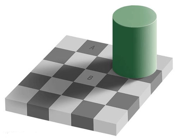 Il quadrato A e il quadrato B, hanno in realtà la stessa tonalità di grigio. Provate ancora con Photoshop se non ci credete!