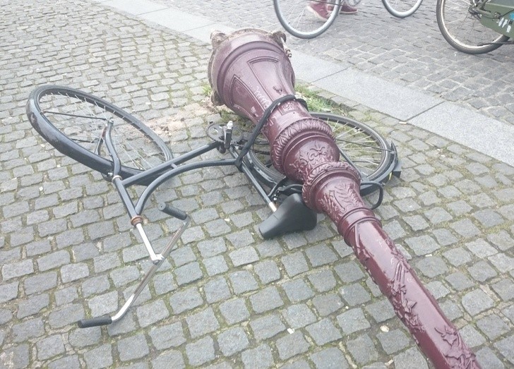 You put your bike in a safe place, but you forgot to put the lamp post in a safe place!