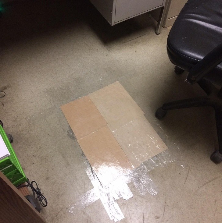 11. With cardboard and cellophane tape you can repair everything, even the floor!