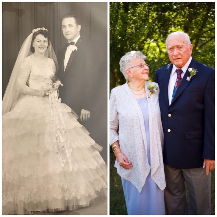 O dia do casamento e 60 anos depois.