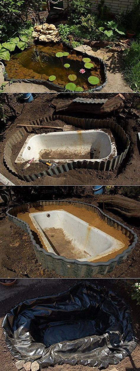 1. Uma velha banheira se transforma com um pequeno lago para jardim.