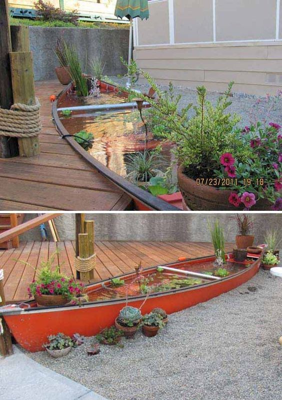 2. If you have a boat that is so old that it is no longer safe in the water --- fantastic! Just fill up the boat with water and create a small goldfish pond!