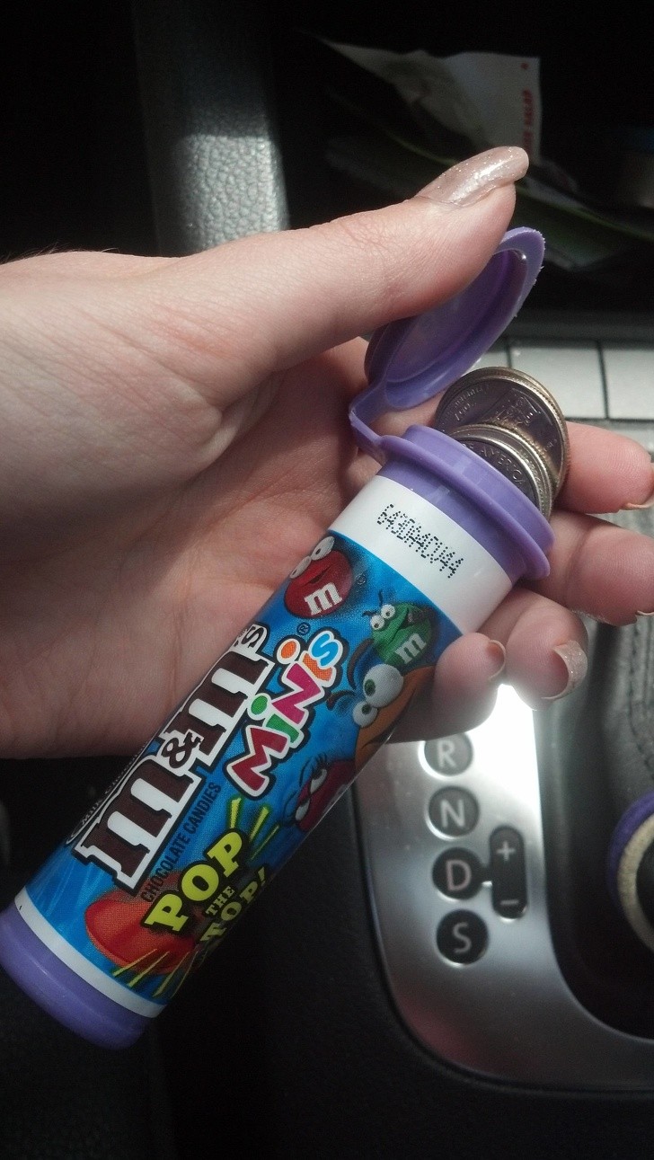 2. Use a candy container to keep some change handy, it will come in handy!