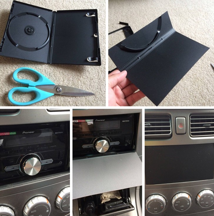6. With a few manual skills, you can turn an old DVD case into a stereo cover ... It could deter thieves from breaking into your car!