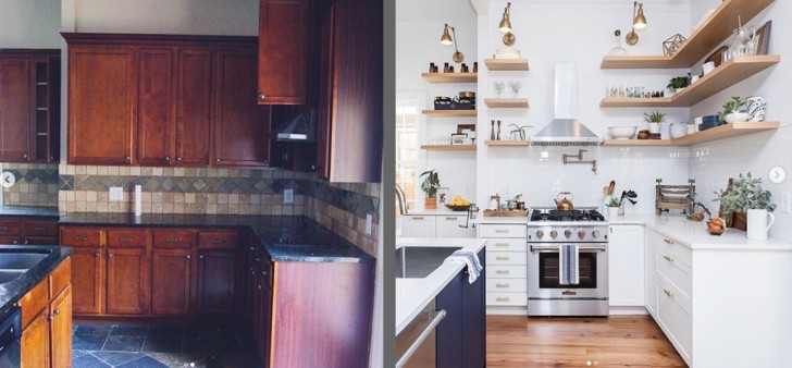 8. Keukenkastjes vervangen door planken maakt dat je ineens veel meer ruimte hebt in de keuken (maar dan moet je de planken wel opgeruimd houden