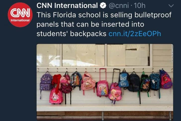 20. Op deze school in Florida verkopen ze kogelvrije platen die in kinderrugzakjes geschoven kunnen worden...