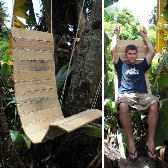 3. Wooden pallet boards can be reused to create outdoor furniture, such as this garden chair.