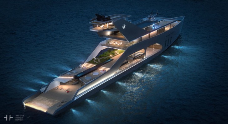 Le yacht est propulsé par 300 mètres carrés de panneaux solaires, aidés par un moteur hybride diesel-électrique en cas de besoin.